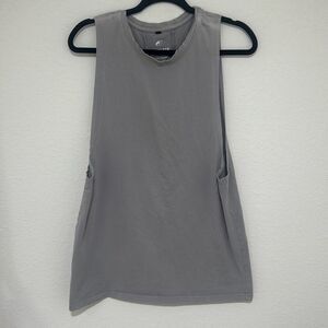 Alphalete Mens Gray Solid Crew Neck Cotton Blend Muscle Tank Top Size Large